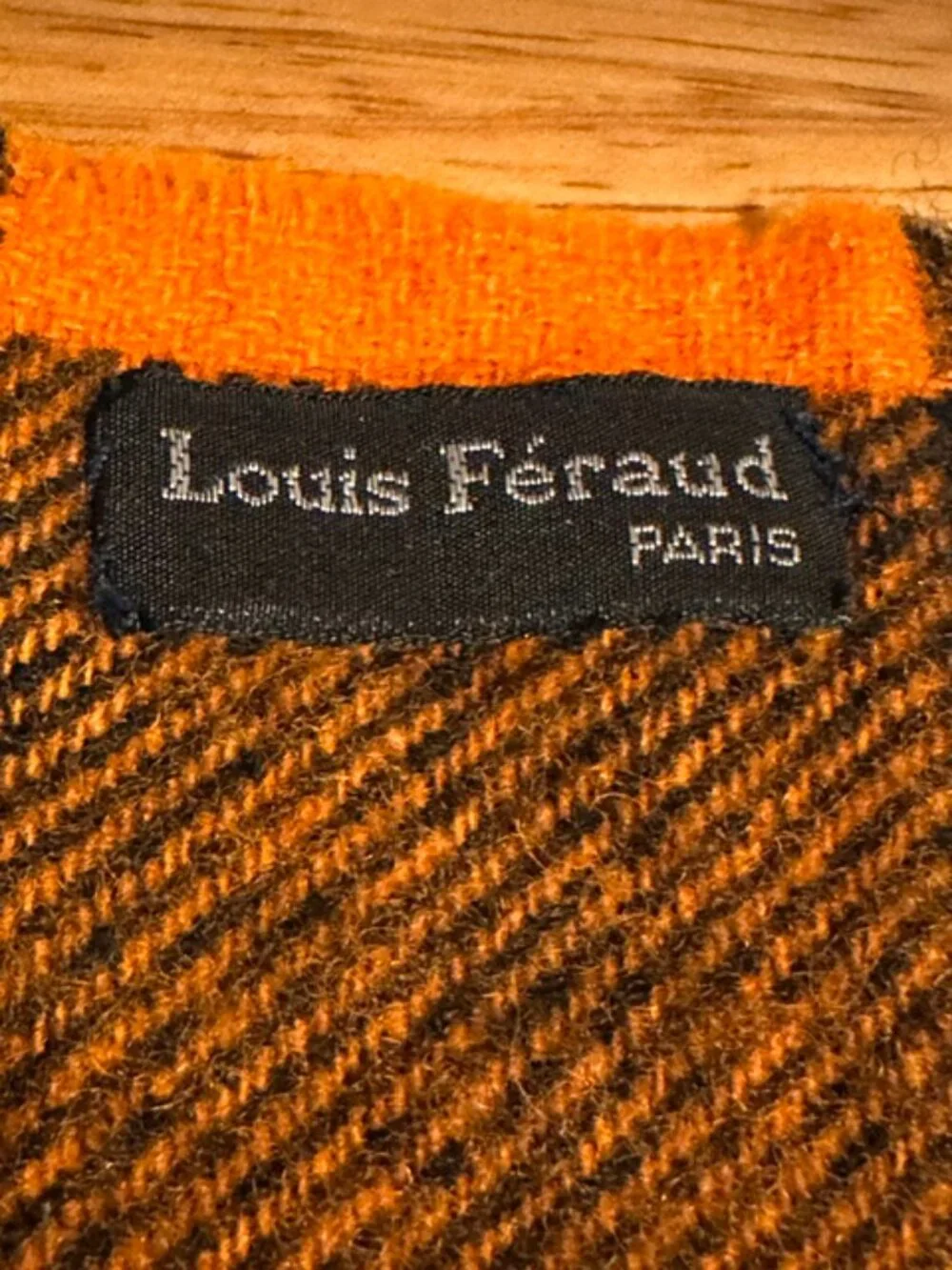 Louis Feroud | Vintage French Wool Scarf Orange & Black Plaid